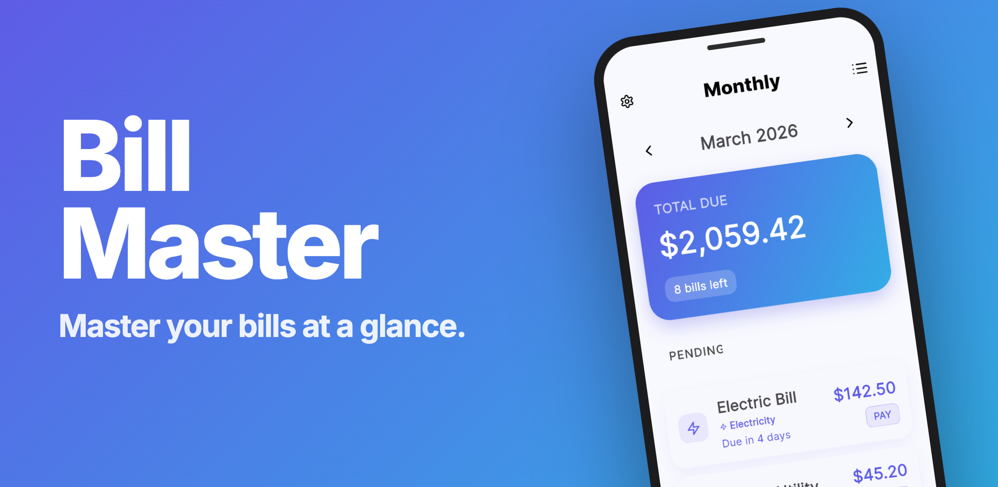 Bill Master Dashboard Preview